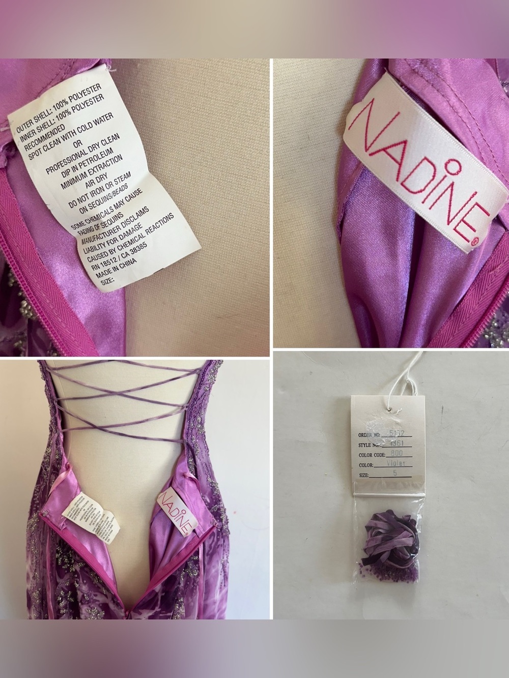 Nadine 2000s Fairy Prom Dress Purple Embellished Beaded Lace Up Back Size XS - Picture 14 of 16